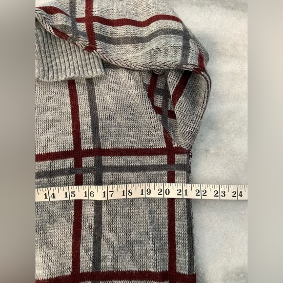 VTG Campus Size L Gray Stripe Plaid Long Sleeve Knit Crew Neck Pullover Sweater - Picture 10 of 10